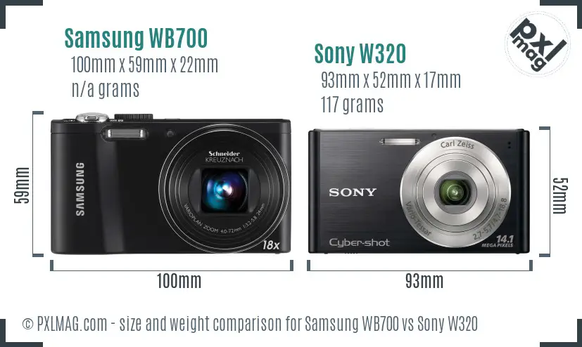 Samsung WB700 vs Sony W320 size comparison
