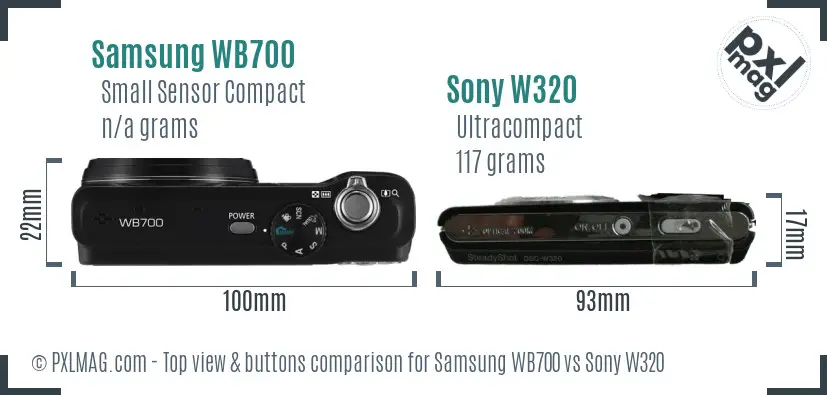 Samsung WB700 vs Sony W320 top view buttons comparison