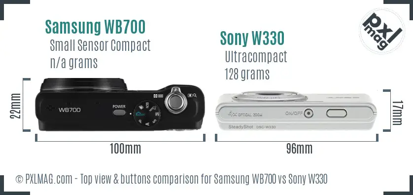 Samsung WB700 vs Sony W330 top view buttons comparison Samsung WB700 vs Sony W330 top view buttons comparison