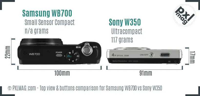 Samsung WB700 vs Sony W350 top view buttons comparison Samsung WB700 vs Sony W350 top view buttons comparison