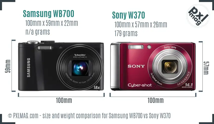 Samsung WB700 vs Sony W370 size comparison