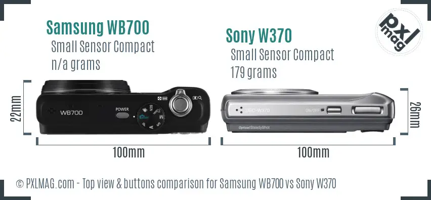 Samsung WB700 vs Sony W370 top view buttons comparison