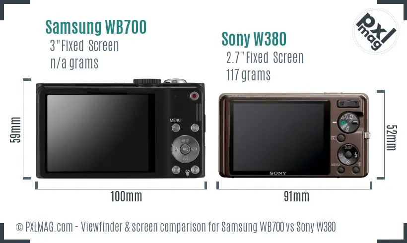 Samsung WB700 vs Sony W380 Screen and Viewfinder comparison