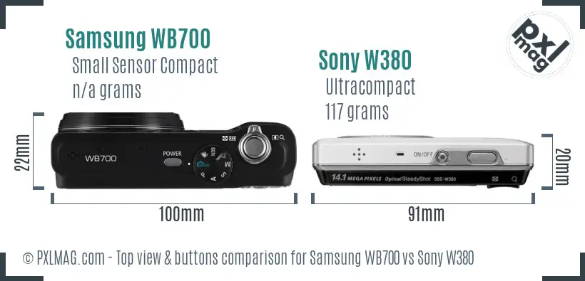 Samsung WB700 vs Sony W380 top view buttons comparison