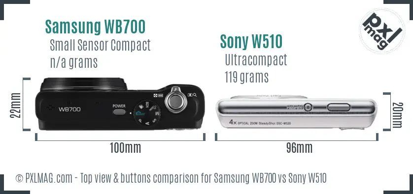 Samsung WB700 vs Sony W510 top view buttons comparison