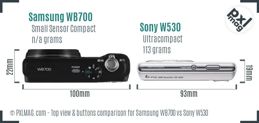 Samsung WB700 vs Sony W530 top view buttons comparison Samsung WB700 vs Sony W530 top view buttons comparison