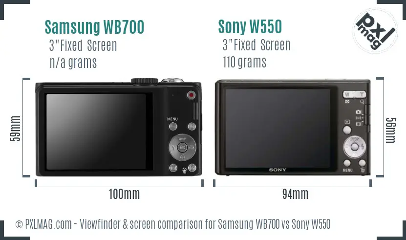 Samsung WB700 vs Sony W550 Screen and Viewfinder comparison