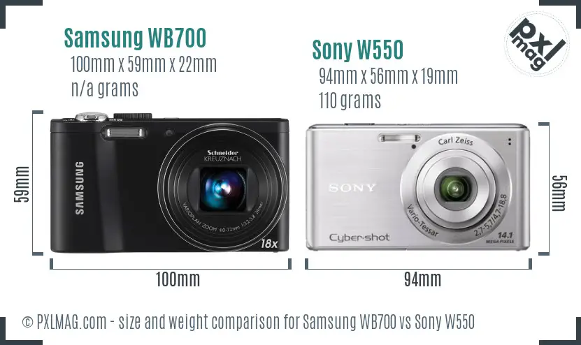 Samsung WB700 vs Sony W550 size comparison