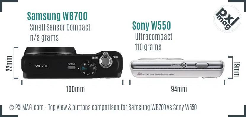 Samsung WB700 vs Sony W550 top view buttons comparison