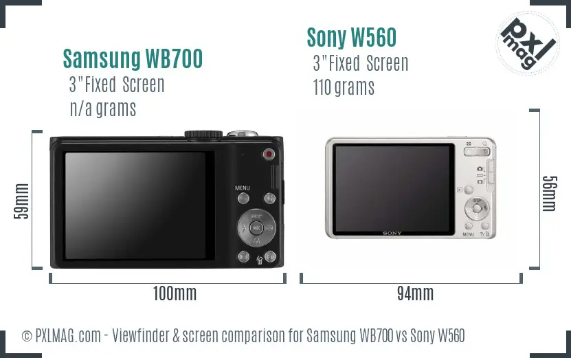 Samsung WB700 vs Sony W560 Screen and Viewfinder comparison