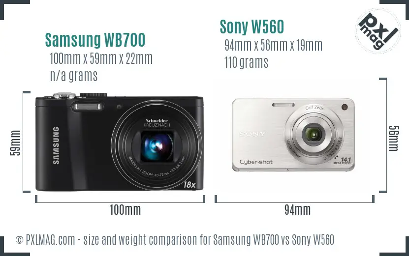 Samsung WB700 vs Sony W560 size comparison