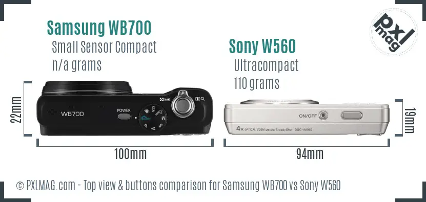 Samsung WB700 vs Sony W560 top view buttons comparison