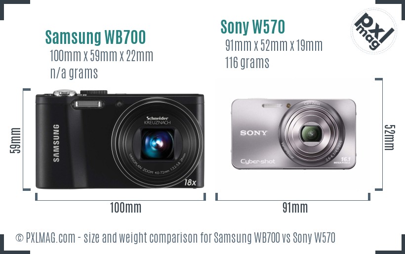 Samsung WB700 vs Sony W570 size comparison