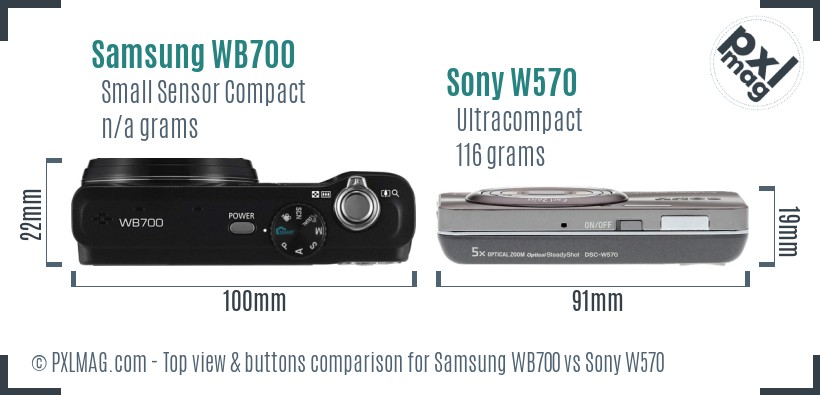 Samsung WB700 vs Sony W570 top view buttons comparison