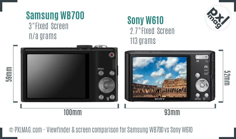 Samsung WB700 vs Sony W610 Screen and Viewfinder comparison