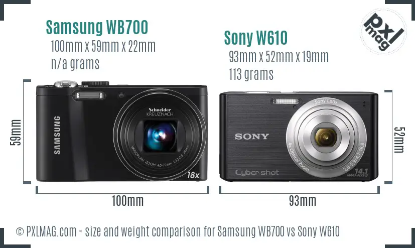 Samsung WB700 vs Sony W610 size comparison
