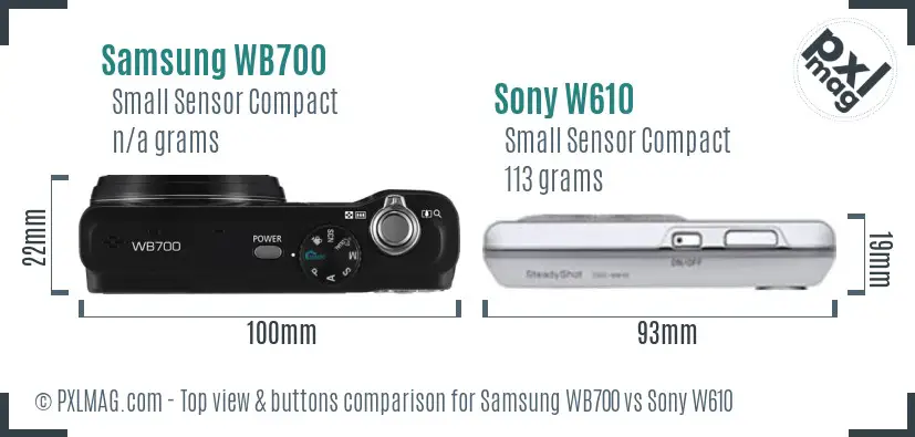 Samsung WB700 vs Sony W610 top view buttons comparison