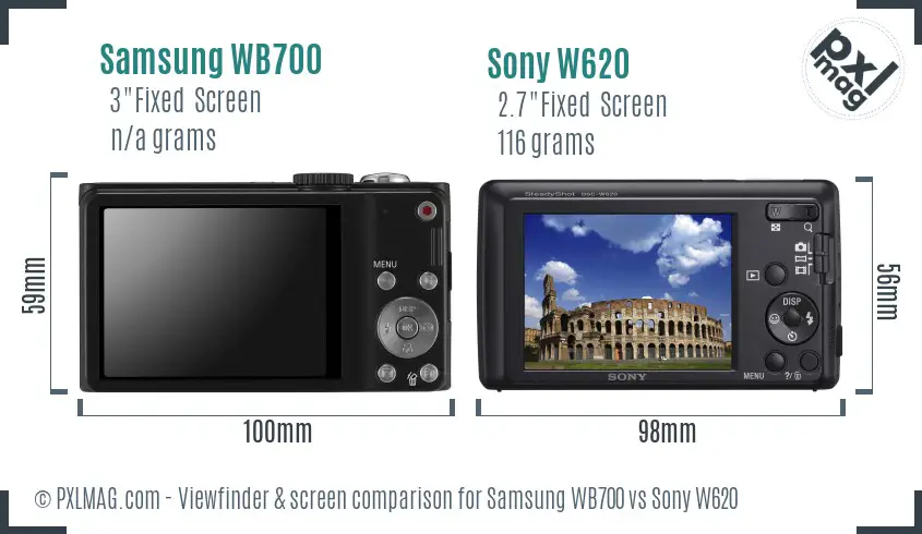 Samsung WB700 vs Sony W620 Screen and Viewfinder comparison