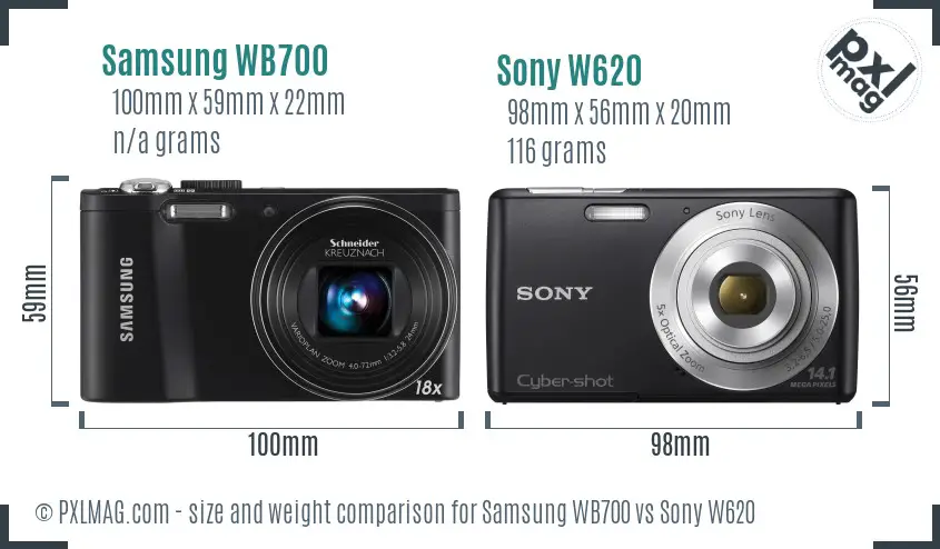 Samsung WB700 vs Sony W620 size comparison