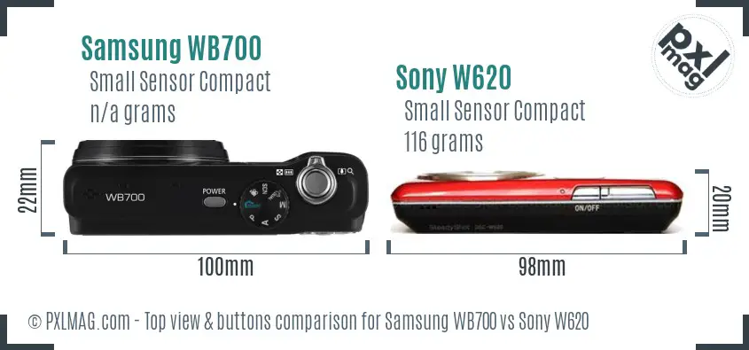 Samsung WB700 vs Sony W620 top view buttons comparison