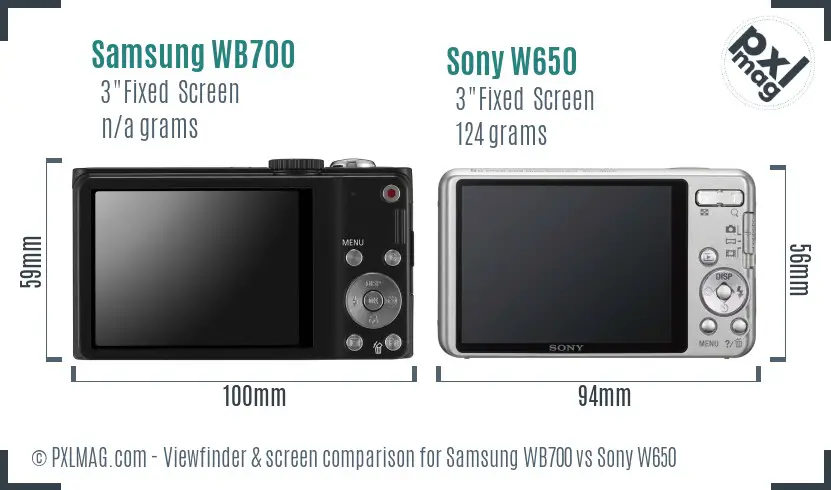 Samsung WB700 vs Sony W650 Screen and Viewfinder comparison