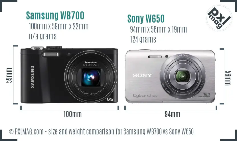 Samsung WB700 vs Sony W650 size comparison