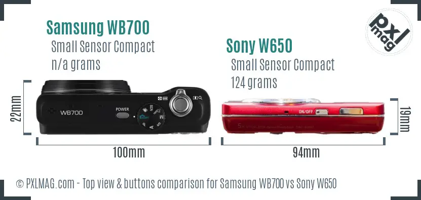 Samsung WB700 vs Sony W650 top view buttons comparison