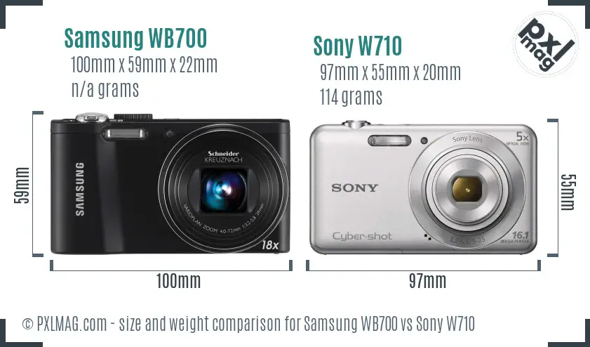 Samsung WB700 vs Sony W710 size comparison