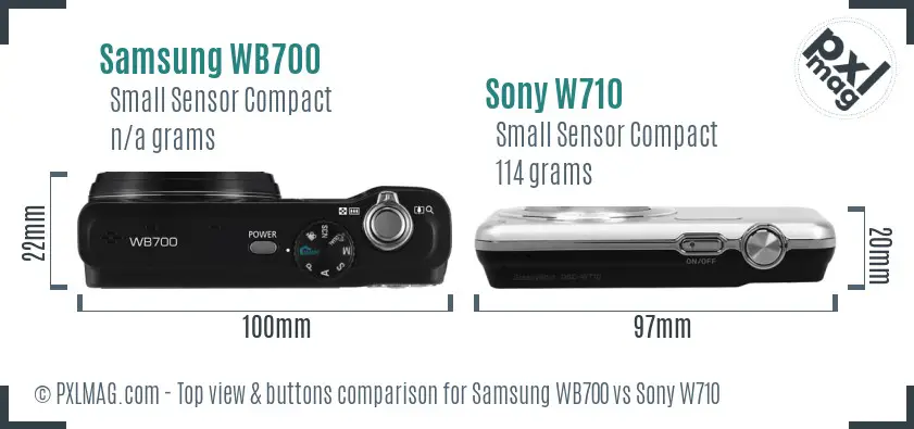 Samsung WB700 vs Sony W710 top view buttons comparison