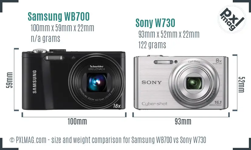 Samsung WB700 vs Sony W730 size comparison