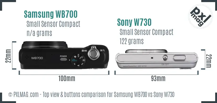 Samsung WB700 vs Sony W730 top view buttons comparison