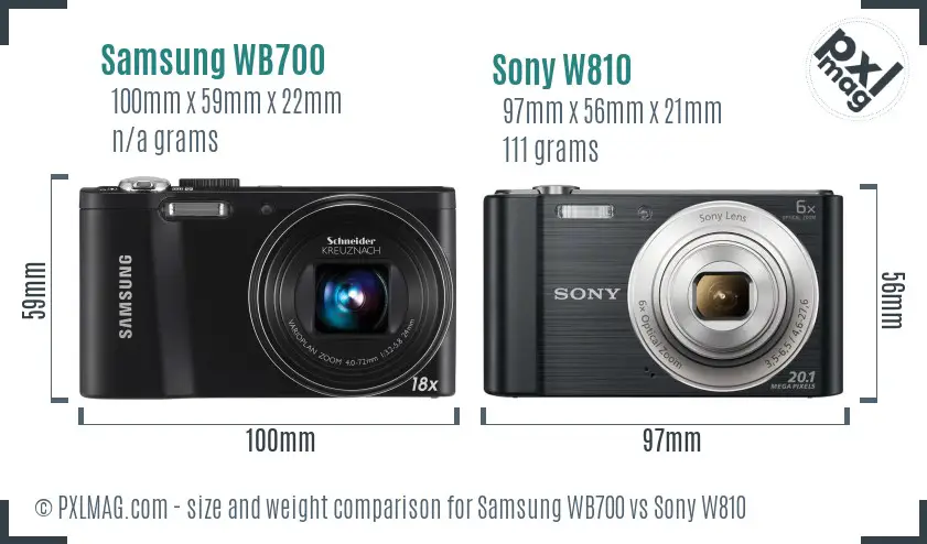 Samsung WB700 vs Sony W810 size comparison