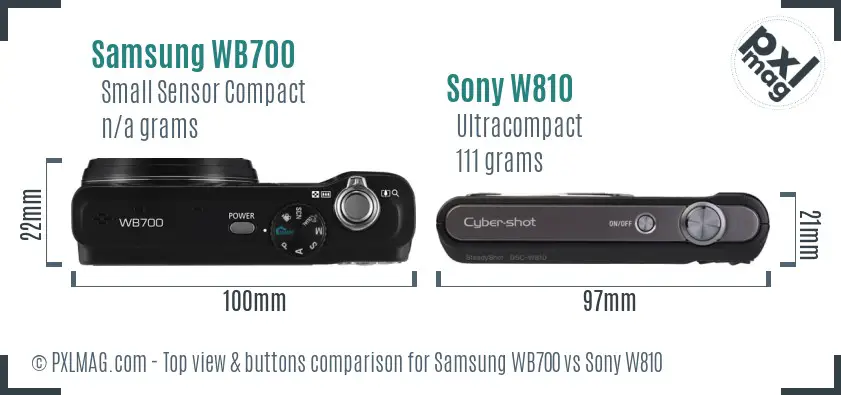 Samsung WB700 vs Sony W810 top view buttons comparison