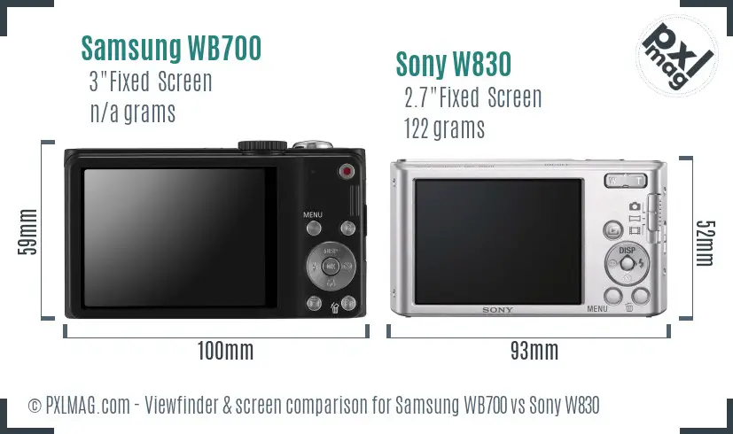 Samsung WB700 vs Sony W830 Screen and Viewfinder comparison