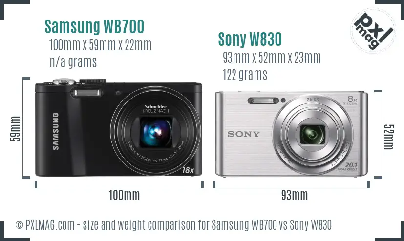 Samsung WB700 vs Sony W830 size comparison