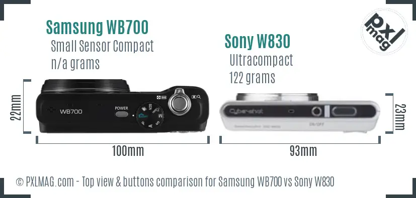 Samsung WB700 vs Sony W830 top view buttons comparison