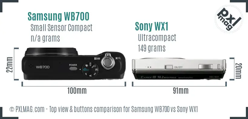 Samsung WB700 vs Sony WX1 top view buttons comparison