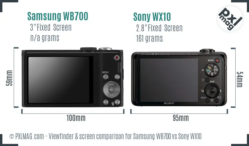 Samsung WB700 vs Sony WX10 Screen and Viewfinder comparison