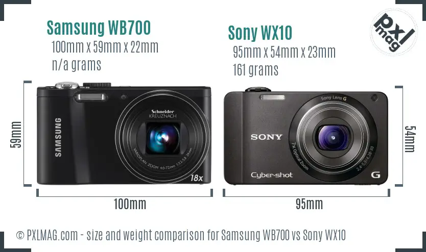 Samsung WB700 vs Sony WX10 size comparison