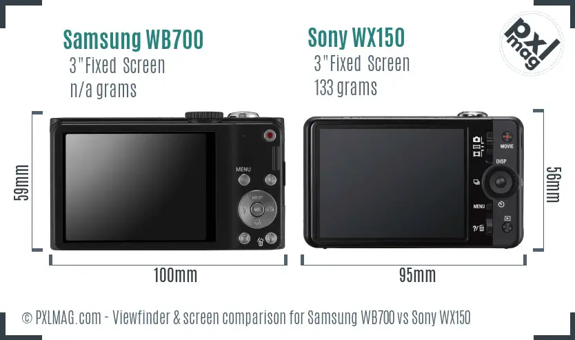 Samsung WB700 vs Sony WX150 Screen and Viewfinder comparison