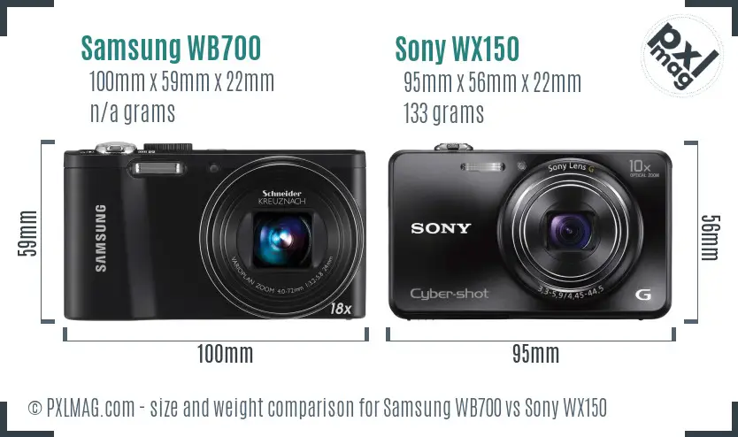 Samsung WB700 vs Sony WX150 size comparison