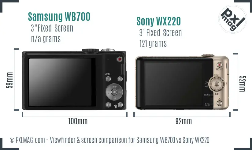 Samsung WB700 vs Sony WX220 Screen and Viewfinder comparison