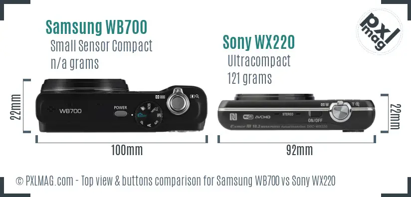 Samsung WB700 vs Sony WX220 top view buttons comparison