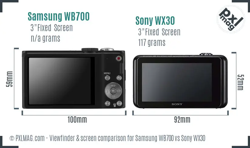 Samsung WB700 vs Sony WX30 Screen and Viewfinder comparison
