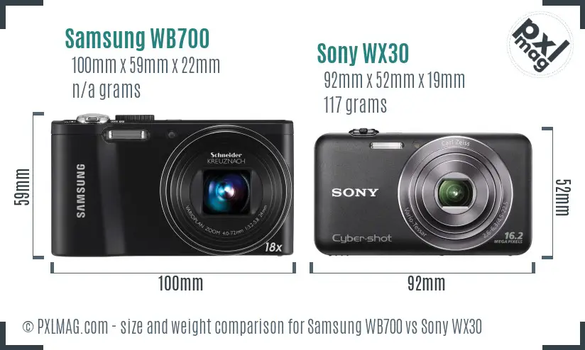 Samsung WB700 vs Sony WX30 size comparison