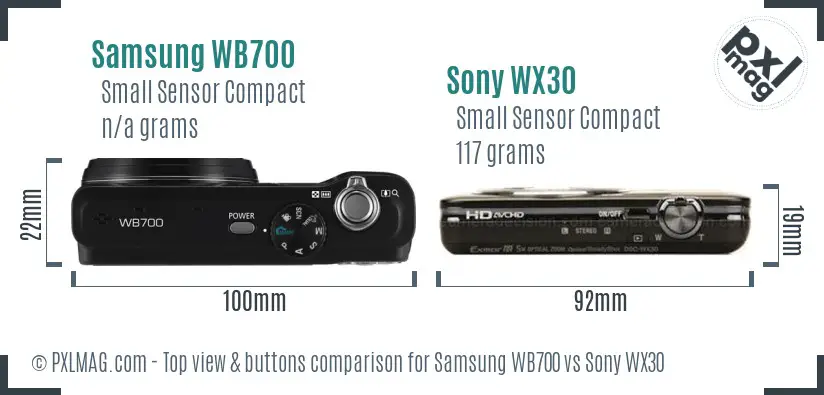 Samsung WB700 vs Sony WX30 top view buttons comparison