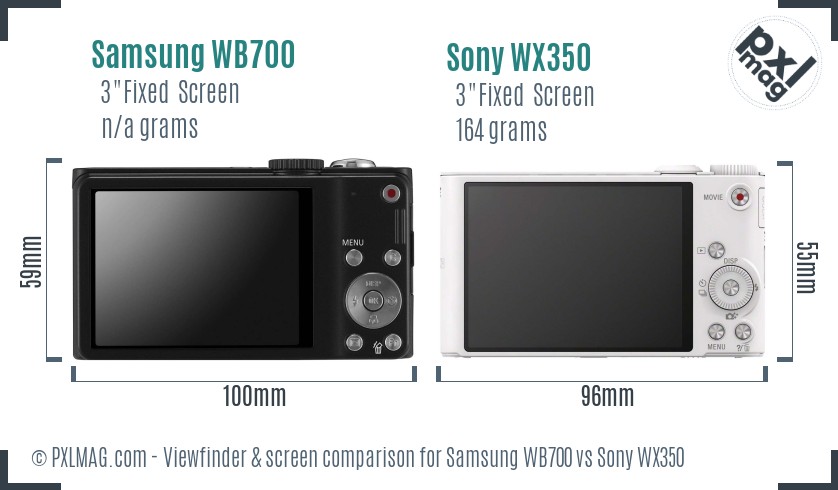 Samsung WB700 vs Sony WX350 Screen and Viewfinder comparison