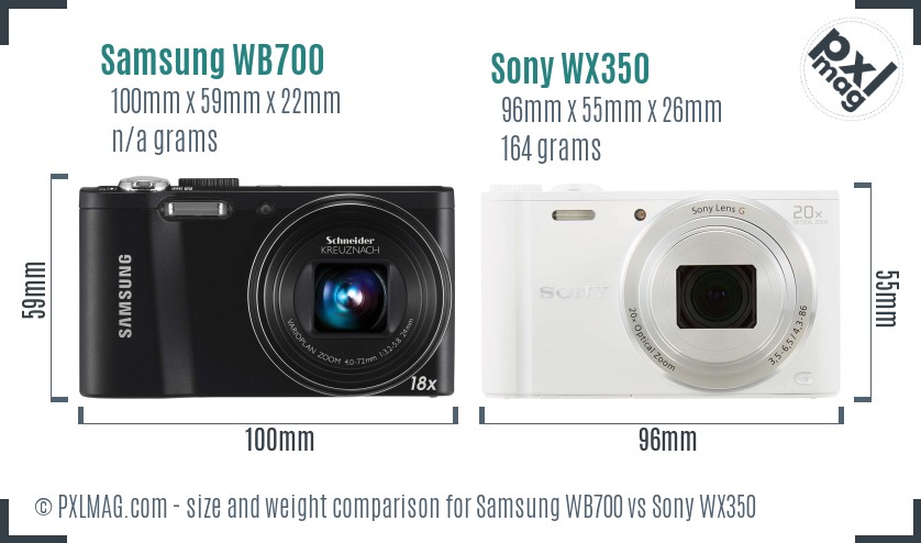 Samsung WB700 vs Sony WX350 size comparison