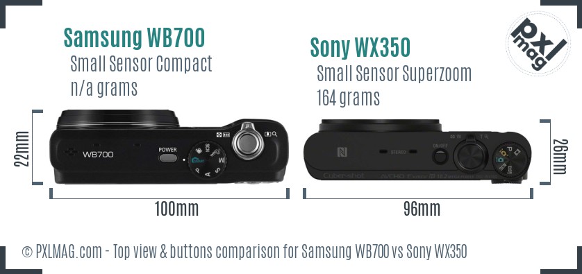 Samsung WB700 vs Sony WX350 top view buttons comparison