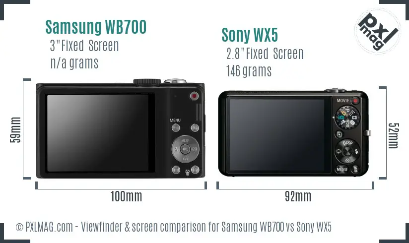 Samsung WB700 vs Sony WX5 Screen and Viewfinder comparison